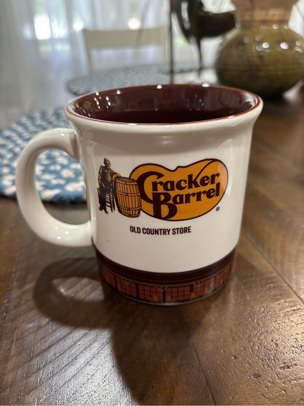 Cracker Barrel White Ceramic Mug with Brown Interior and Logo